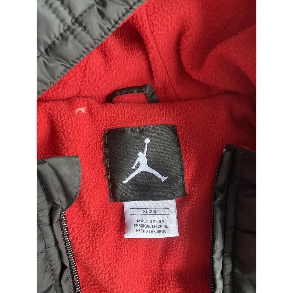 Air Jordan Puffer Jacket Youth XL 20 Black Nylon Fleece Lined Hood Full Zip Flaw
